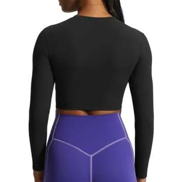 Aoxjox Long Sleeve Crop Tops for Women Classic Longline Workout Cropped T Shirt Top Length