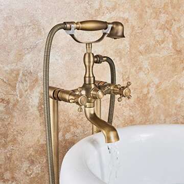 Senlesen Antique Brass Free Standing Tub Filler with Handheld Sprayer
