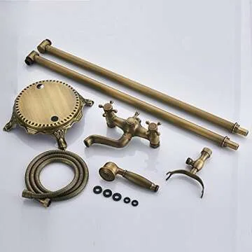 Senlesen Antique Brass Free Standing Tub Filler with Handheld Sprayer