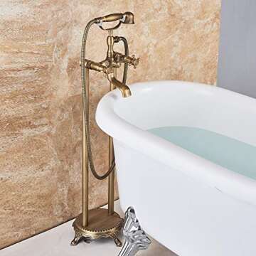 Senlesen Antique Brass Free Standing Tub Filler with Handheld Sprayer