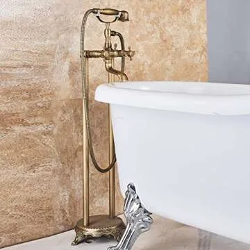 Senlesen Antique Brass Free Standing Tub Filler with Handheld Sprayer