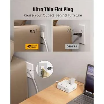 10Ft Power Strip with USB Ports for Home Office Essentials