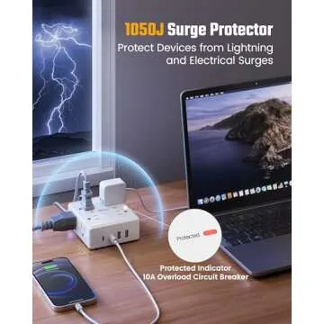 10Ft Power Strip with USB Ports for Home Office Essentials