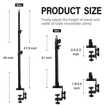 Obeamiu 2 Pack C Clamp Desk Mount Light Stand with 1/4" Ball Head and Hot Shoe Mount Adapter, 21-45 ...