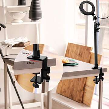 Obeamiu 2 Pack C Clamp Desk Mount Light Stand with 1/4" Ball Head and Hot Shoe Mount Adapter, 21-45 Inch Adjustable Tabletop Bracket Stand for DSLR Camera, Ring Light, Video Monitor, Microphone Webcam