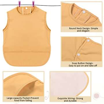 Zhanmai 4 Pcs Baby Apron Bib, Waterproof Bibs for Baby Feeding Apron Baby Bib Girl Boy Smock with Pocket, 6 to 12 Months Baby Feeding Bibs, 4 Colors