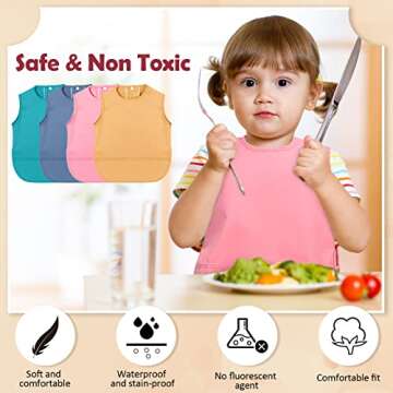 Zhanmai 4 Pcs Baby Apron Bib, Waterproof Bibs for Baby Feeding Apron Baby Bib Girl Boy Smock with Pocket, 6 to 12 Months Baby Feeding Bibs, 4 Colors