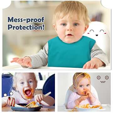Zhanmai 4 Pcs Baby Apron Bib, Waterproof Bibs for Baby Feeding Apron Baby Bib Girl Boy Smock with Pocket, 6 to 12 Months Baby Feeding Bibs, 4 Colors