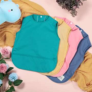 Zhanmai 4 Pcs Baby Apron Bib, Waterproof Bibs for Baby Feeding Apron Baby Bib Girl Boy Smock with Pocket, 6 to 12 Months Baby Feeding Bibs, 4 Colors