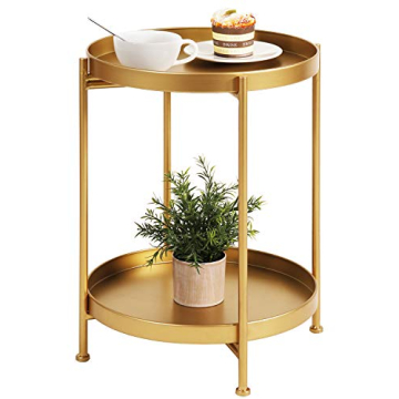 Tiita Round End Table – Stylish 2-Tier Metal Nightstand