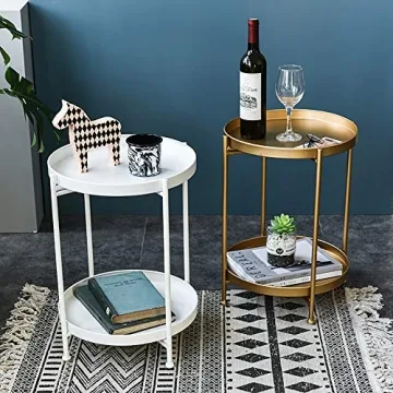 Tiita Round End Table – Stylish 2-Tier Metal Nightstand