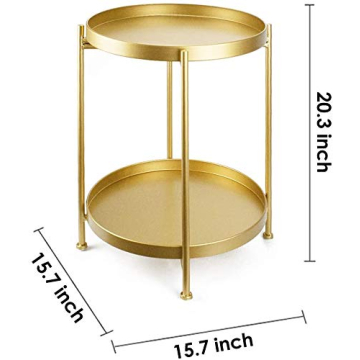 Tiita Round End Table – Stylish 2-Tier Metal Nightstand