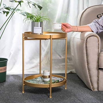 Tiita Round End Table – Stylish 2-Tier Metal Nightstand