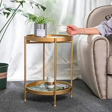 Tiita Round End Table – Stylish 2-Tier Metal Nightstand