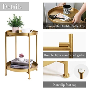 Tiita Round End Table – Stylish 2-Tier Metal Nightstand