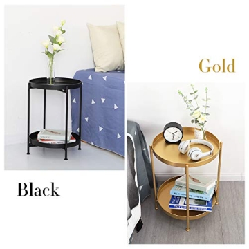 Tiita Round End Table – Stylish 2-Tier Metal Nightstand