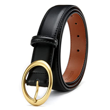 Elegant CR Leather Belt for Women - Gold Buckle Fashion Accessory