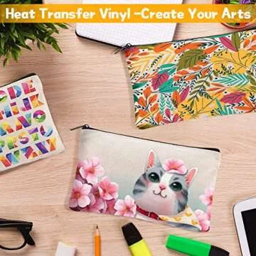 Apipi 10 Pack Blank DIY Craft Bag Canvas Pen Pencil Bag- Cotton Canvas with Zipper for Bag Gifts Bill Makeup Cosmetic Bag Travel Toiletry Pouch, 7.9 x 4.7 In