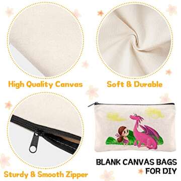 Apipi 10 Pack Blank DIY Craft Bag Canvas Pen Pencil Bag- Cotton Canvas with Zipper for Bag Gifts Bill Makeup Cosmetic Bag Travel Toiletry Pouch, 7.9 x 4.7 In