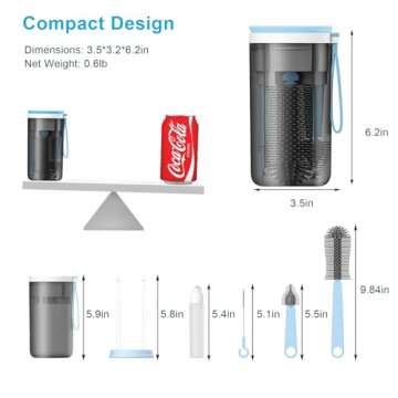 Travel Bottle Cleaner Kit with Baby Bottle Drying Rack, Silicone Liquid Brush, Nipple Brush, Straw Brush, Bottle Soap Dispenser, Baby Bottle Scrubber Brush - Portable Baby Bottle Brush Set, Blue