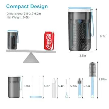 Travel Bottle Cleaner Kit with Baby Bottle Drying Rack, Silicone Liquid Brush, Nipple Brush, Straw Brush, Bottle Soap Dispenser, Baby Bottle Scrubber Brush - Portable Baby Bottle Brush Set, Blue