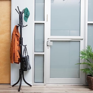 Sleek Black Metal Coat Rack Organizer for Home Office