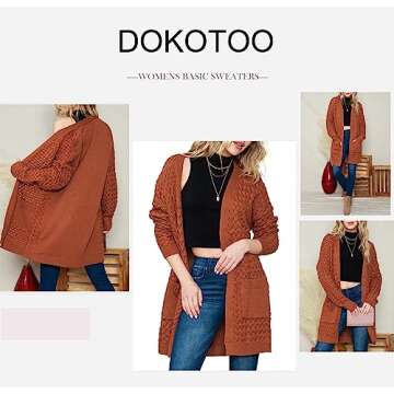 Dokotoo Womens Sweaters 2024 Plus Size Open Front Long Sleeve Winter Casual Solid Color Cozy Chunky Cardigans Sweaters for Women Knit Coats Jackets Brown XX-Large