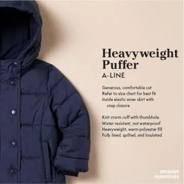 Amazon Essentials Girls' Heavyweight Hooded Puffer Jacket - Warm Black Stars Coat for Kids