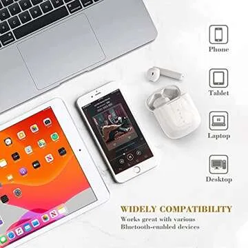 Wireless Earbuds Bluetooth 5.0 Headphones with Charging Case, IPX8 Waterproof, 3D Stereo Air Buds in-Ear Ear Buds Built-in Mic, Open Lid Auto Pairing for Android/Samsung/Apple iPhone (White)