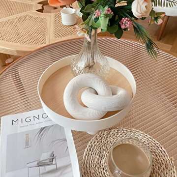 HMASYO White Wood Knot Decor, Wooden Chain Link Decor, Coffee Table Books Decor Shelf Decor Aesthetic Decorative Objects, Modern Bookshelf Decor Living Room Decor, Housewarming Gifts