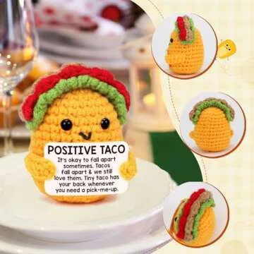 Mini Emotional Taco Support Positive Crochet Animals Funny Easter Day Birthday Gifts for Women Mom Daughter Sister Friend Inspirational Gifts Handmade Knitted Taco Cute Christmas Easter Basket Stuffer