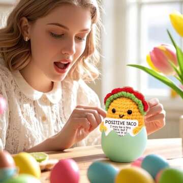 Mini Emotional Taco Support Positive Crochet Animals Funny Easter Day Birthday Gifts for Women Mom Daughter Sister Friend Inspirational Gifts Handmade Knitted Taco Cute Christmas Easter Basket Stuffer