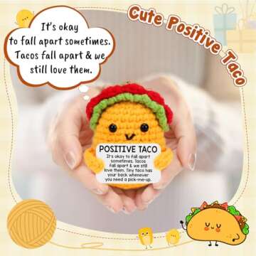 Mini Emotional Taco Support Positive Crochet Animals Funny Easter Day Birthday Gifts for Women Mom Daughter Sister Friend Inspirational Gifts Handmade Knitted Taco Cute Christmas Easter Basket Stuffer