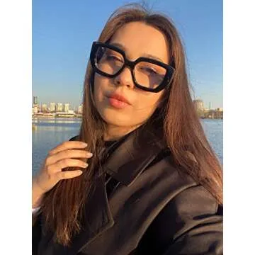 AIEYEZO Thick Frame Blue Light Glasses Men Women, Fashion Square Computer Eyeglass Anti Eyestrain & Prevent Headache (Black)