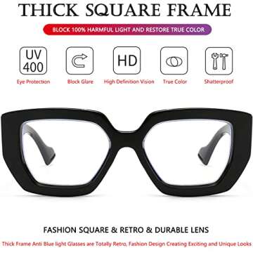 AIEYEZO Thick Frame Blue Light Glasses Men Women, Fashion Square Computer Eyeglass Anti Eyestrain & Prevent Headache (Black)
