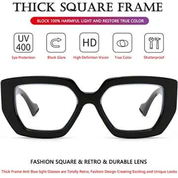 AIEYEZO Thick Frame Blue Light Glasses Men Women, Fashion Square Computer Eyeglass Anti Eyestrain & Prevent Headache (Black)