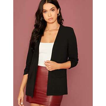 Milumia Women's Elegant Open Front Office Work Blazer Long Sleeve Solid Jacket Black X-Large