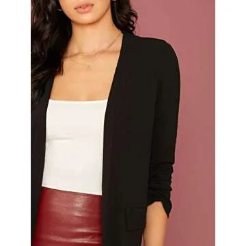 Milumia Women's Elegant Open Front Office Work Blazer Long Sleeve Solid Jacket Black X-Large