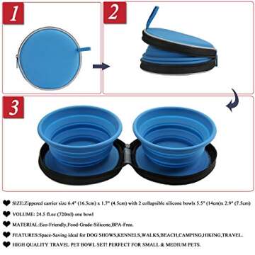 Mogoko Food-Grade Silicone Collapsible Dog Bowl Set, BPA­ Free Expandable Pet Food Water Feeding Cup Dish with Case for Outdoors Travel Camping Hiking（2 Pack）
