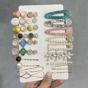 Mehayi 20 PCS Pearls and Acrylic Resin Hair Clips - Chic Handmade Accessories for Women