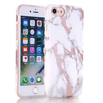 BAISRKE Shiny Rose Gold Marble Design Clear Bumper Matte TPU Soft Rubber Silicone Cover Phone Case Compatible with iPhone 7 / iPhone 8 / iPhone SE 2020