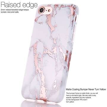 BAISRKE Shiny Rose Gold Marble Design Clear Bumper Matte TPU Soft Rubber Silicone Cover Phone Case Compatible with iPhone 7 / iPhone 8 / iPhone SE 2020