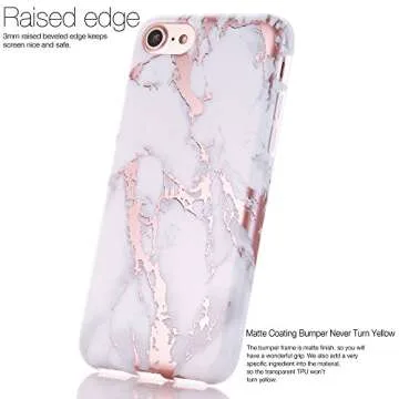 BAISRKE Shiny Rose Gold Marble Design Clear Bumper Matte TPU Soft Rubber Silicone Cover Phone Case Compatible with iPhone 7 / iPhone 8 / iPhone SE 2020
