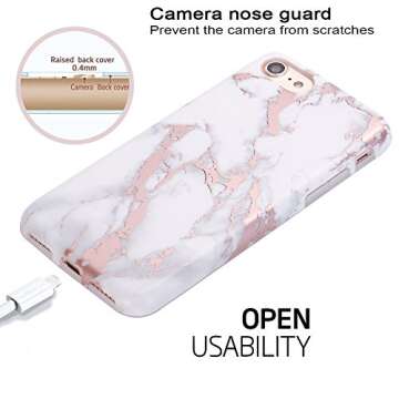 BAISRKE Shiny Rose Gold Marble Design Clear Bumper Matte TPU Soft Rubber Silicone Cover Phone Case Compatible with iPhone 7 / iPhone 8 / iPhone SE 2020