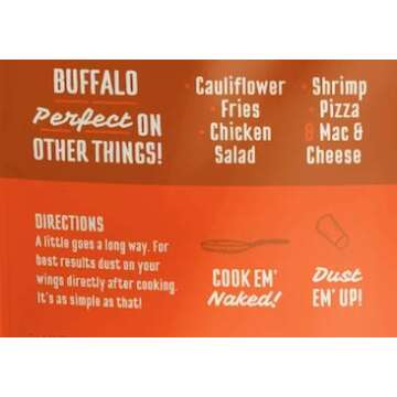 Kosmos Q BBQ Buffalo Wing Dust - 5 Oz Bag for Wings, Popcorn & More - Dry BBQ Wings Rub with Signature Buffalo Heat & Smoky BBQ Spices (BBQ Buffalo)