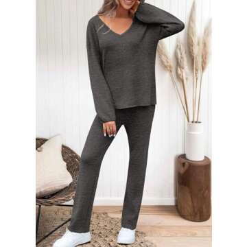 KIRUNDO Womens 2 Piece Sweater Sets 2025 Fall Winter Long Sleeve Knit Pullover and Wide Leg Pants Lounge Set Sweatsuit(Grey, Large)
