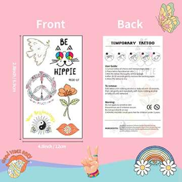 Glitter Hippie Temporary Tattoos For Women Groovy Party Decorations Retro 70s Love and peace two groovy party favors Summer Glitter Tattoos For Girls Waterproof Fake Tattos Stickers For Kids