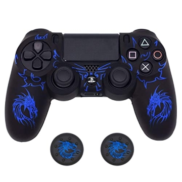 BRHE Anti-Slip Silicone Cover for PS4 Controller with Dragon Thumb Grips