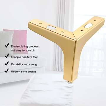 LOSYHU Gold Couch Legs 4 Inch Gold Metal Furniture Legs Modern Triangle Feet Metal Gold Cabinet Sofa Legs 8 PCS Heavy Duty Replacement Gold Legs for Cabinet, Couch Chair, Table, Sofa