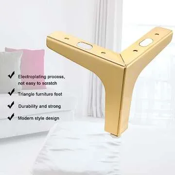 LOSYHU Gold Couch Legs 4 Inch Gold Metal Furniture Legs Modern Triangle Feet Metal Gold Cabinet Sofa Legs 8 PCS Heavy Duty Replacement Gold Legs for Cabinet, Couch Chair, Table, Sofa